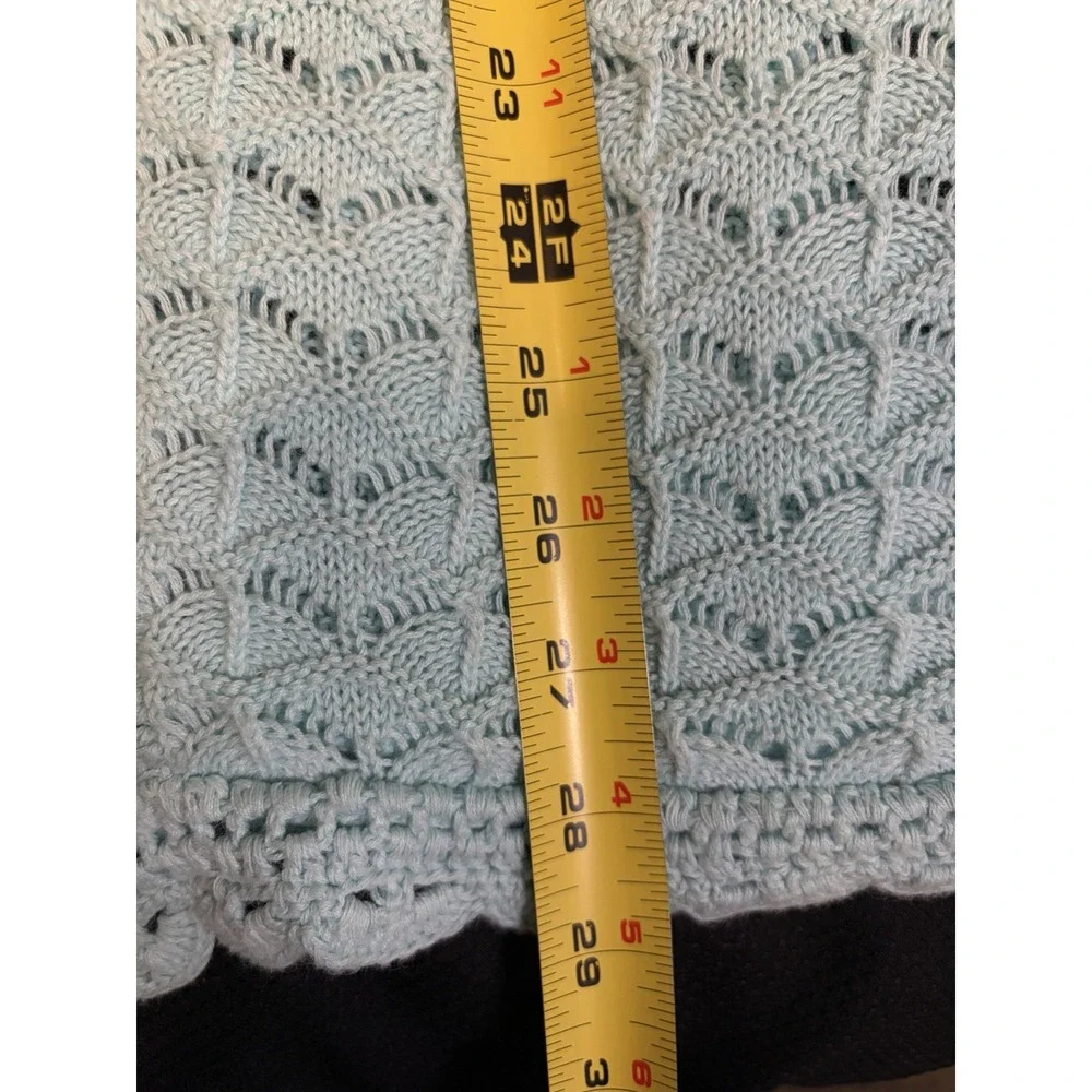 Isaac Mizrahi Aqua Crochet Knit Open Cardigan Sweater Sz L Cotton Blend Coastal
